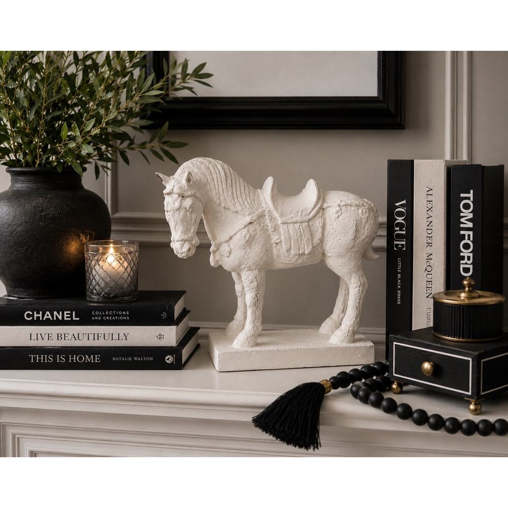 White Horse Sculpture Equestrian Decor Carved Wood Gesso Chinoiserie Statue - Picture 2 of 15